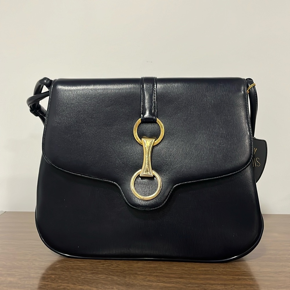 LEWIS vintage navy blue leather hand bag, good condition.
